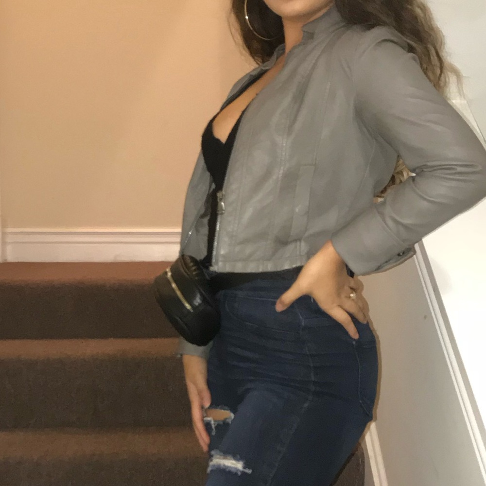 Grey pleather cropped jacket